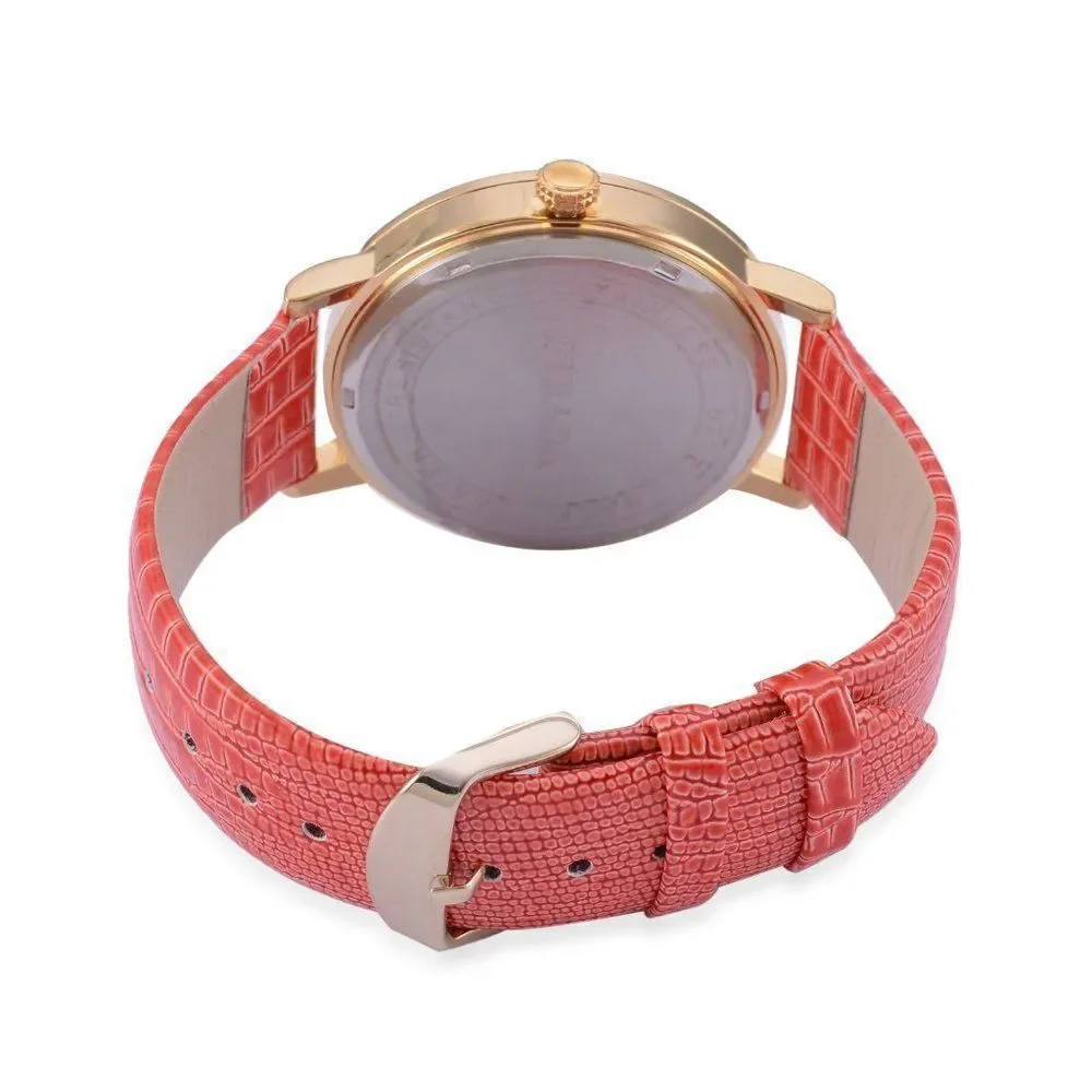 STRADA Watch with Faux Leather Band Red
